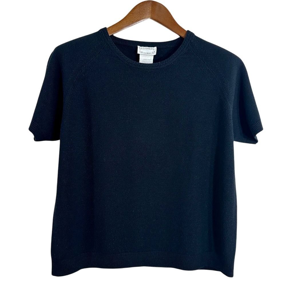 Designers Originals Black Luxelon Short Sleeve Crew Neck Sweater Petite XL